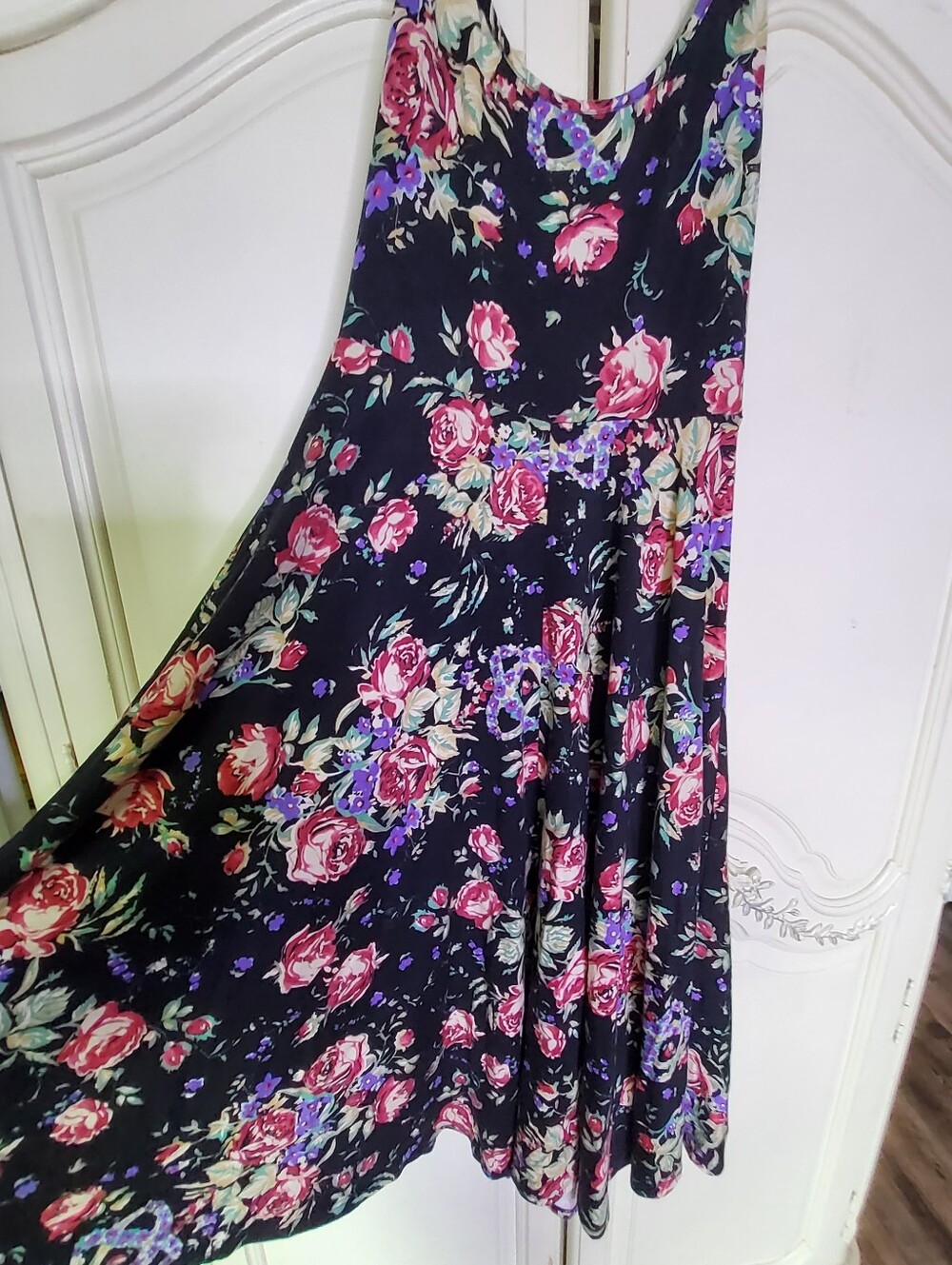 Reformation Black Floral Midi Dress with Pink Roses - Picture 6 of 6